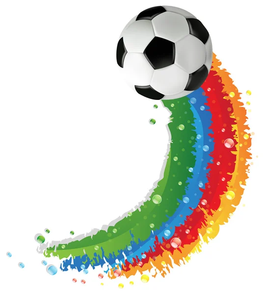 Soccer ball and rainbow trail — Stock Vector