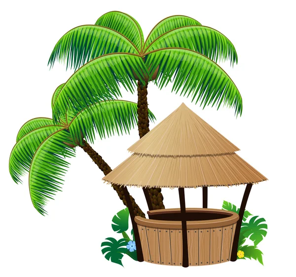 Bungalow bar en palmbomen — Stockvector