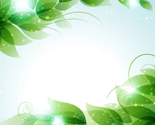 Groene bladeren op een blauwe achtergrond — Stockvector