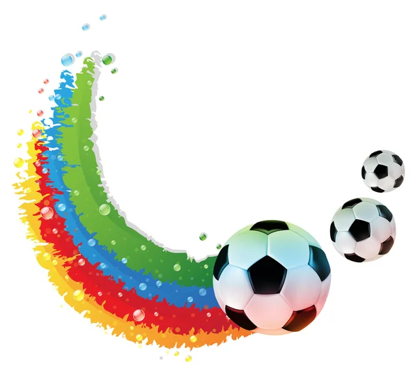 Bals de futebol e trilha do arco-íris — Vetor de Stock