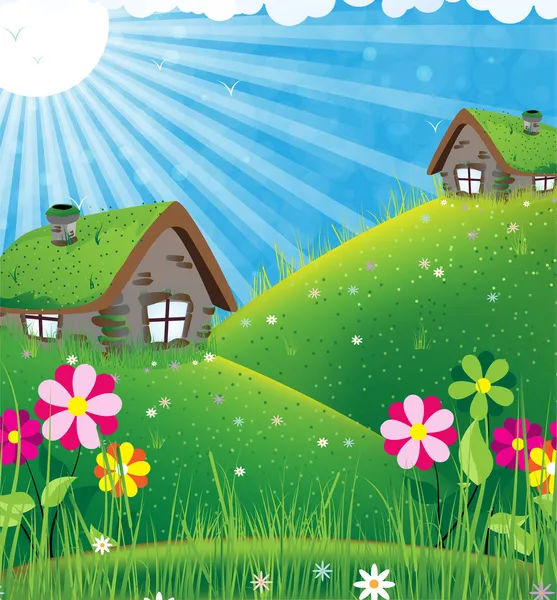 Sunny rural landscape — Stock Illustration Sunny rural landscape Royalty Free Stock Illustrations