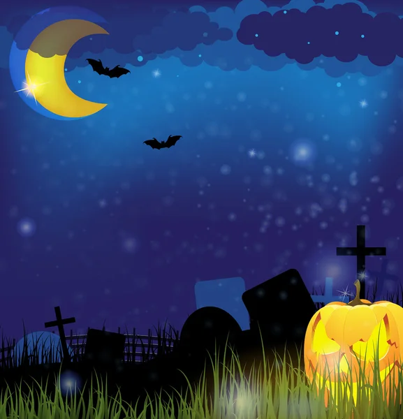 Jack o lantern på en natt kyrkogård — Stock vektor