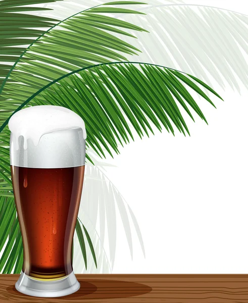 Bicchiere di birra e rami di palma — Vettoriale Stock
