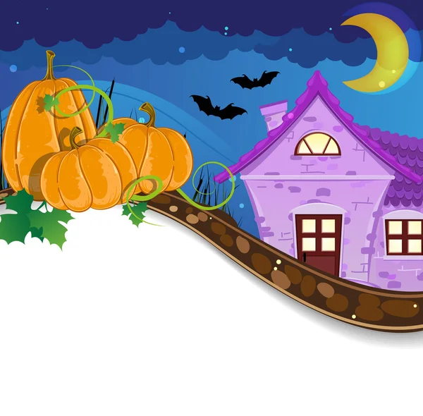 Halloween pumpkins near the brick house — Stock Vector
