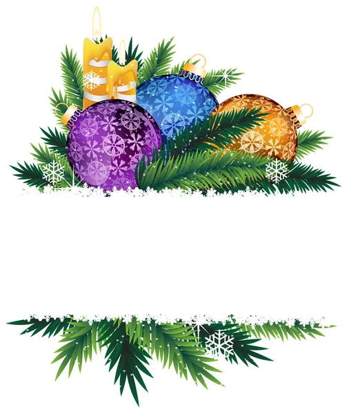 キャンドルとカラフルなクリスマス ボール — ストックベクタ