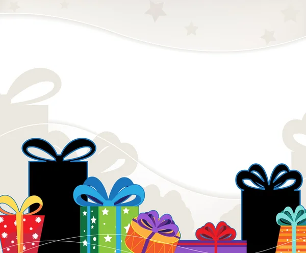Weihnachtsgeschenkboxen mit farbigen Schleifen — Stockvektor