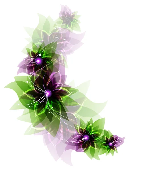 Groene en paarse romantische bloemen — Stockvector