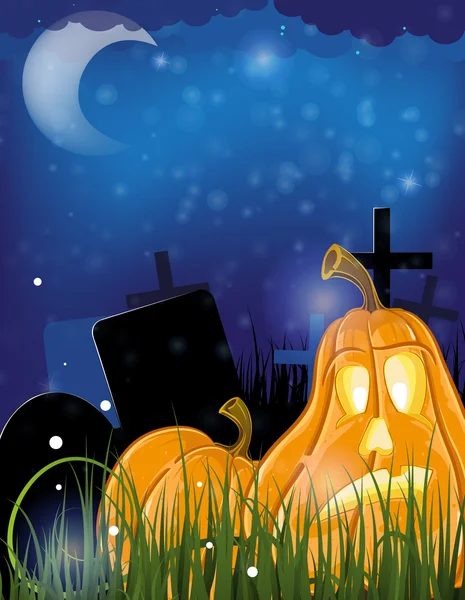 Jack-o-lantaarns op een kerkhof — Stockvector