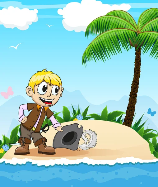 Pirat auf einer einsamen Insel — Stockvektor