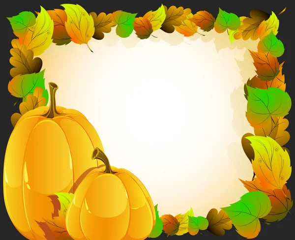 Pumpkins on autumn leaves background — Stock Vector