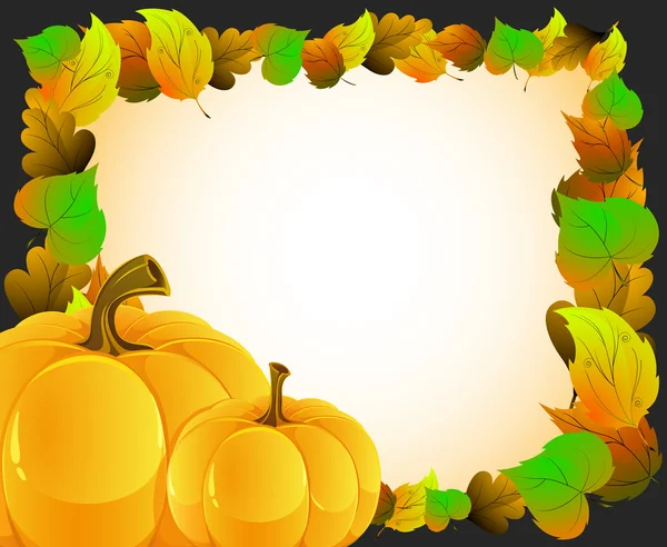 Pumpkins with autumn leaves — Stock Vector