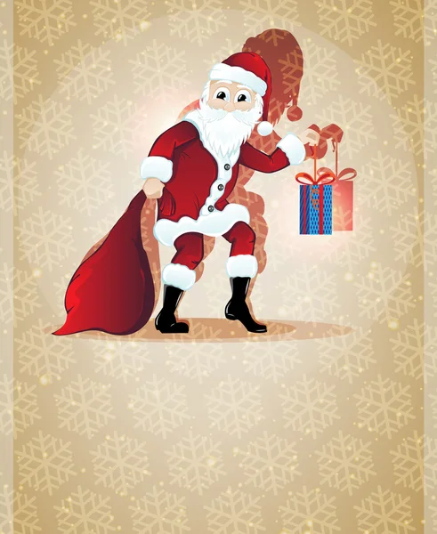 Santa Claus with Christmas present — Stock Vector