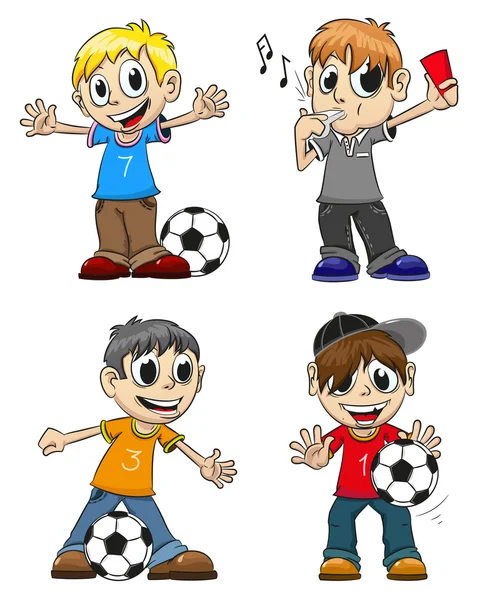 Jugadores de fútbol y árbitro — Vector de stock