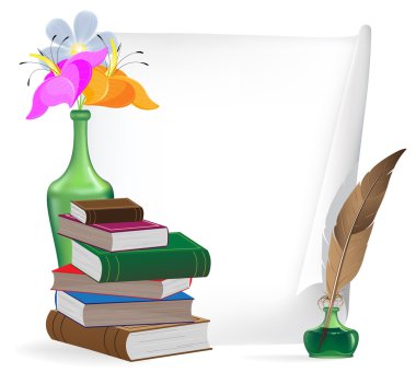 writing materials and flowers clipart