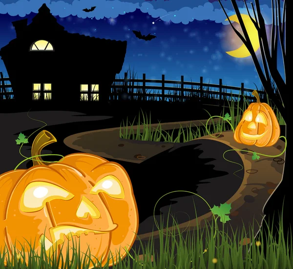 Jack o Lanterns on the path — Stock Vector