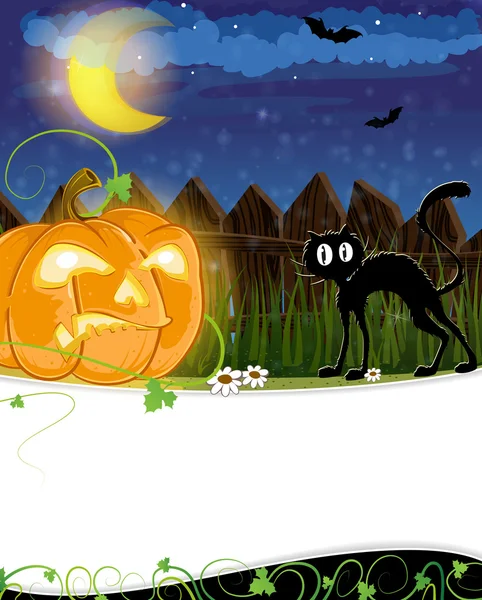 Jack o lantern and black cat — Stock Vector