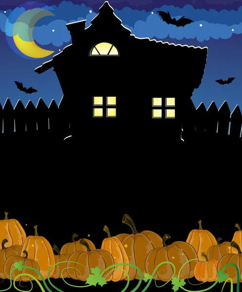 Pumpkins and haunted house — Stock Vector