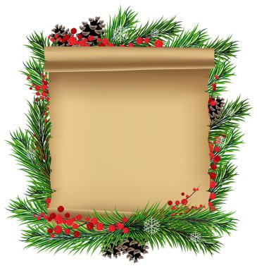 Scroll paper with spruce branches clipart