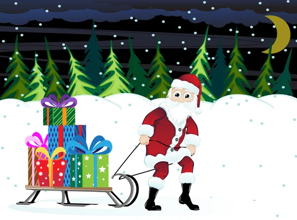 Santa Claus en un bosque de invierno — Vector de stock