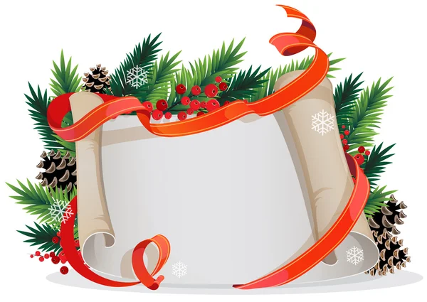 Weihnachtskranz mit Tannenzapfen und Papier — Stockvektor