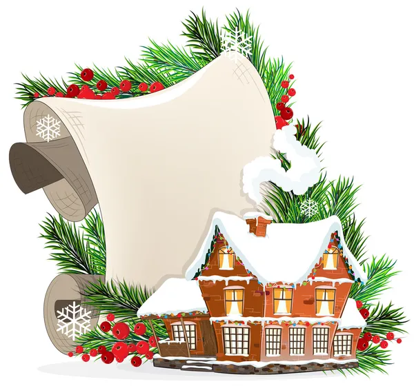 Casa e corona di Natale — Vettoriale Stock