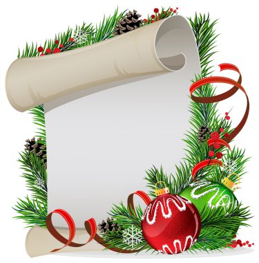 yeşil ve kırmızı baubles ile kağıt kaydırma