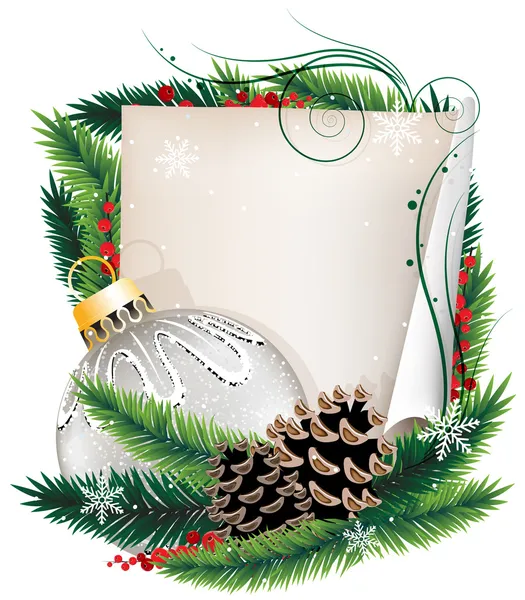 Papier scroll met Kerstmis bal — Stockvector