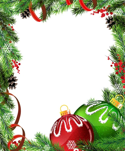 Kerstboom rode en groene versieringen met rood lint — Stockvector