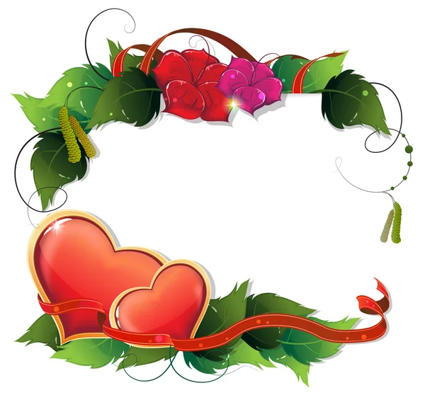 Walentynki serca, liście i kwiaty — Wektor stockowy