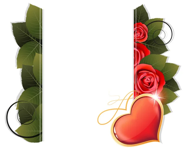 情人节的心和芳香的玫瑰 — 图库矢量图片
