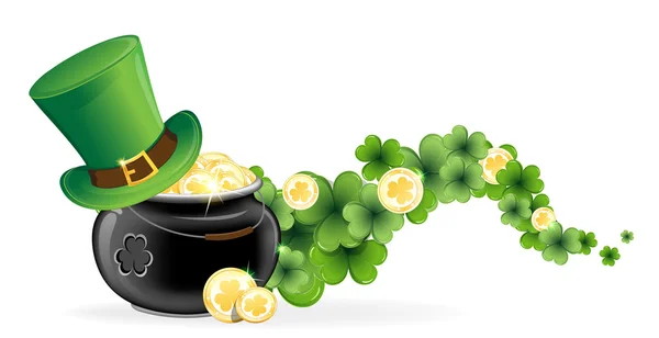 Leprechaun hat and pot of gold — Stock Vector