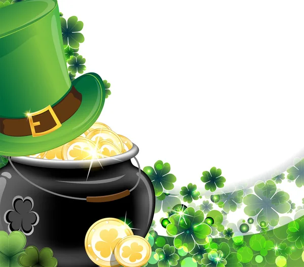 Leprechaun hoed en pot met gouden munten — Stockvector