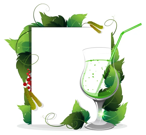 Green cocktail with leaves — Stock Vector