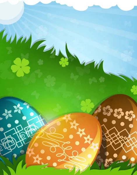 Easter eggs in the grass — Stock Vector