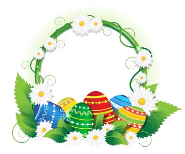 Paskalya yumurta yemyeşil bitki örtüsü ve papatyalar