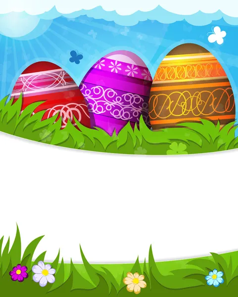 Huevos de Pascua pintados de rojo, morado y marrón — Vector de stock
