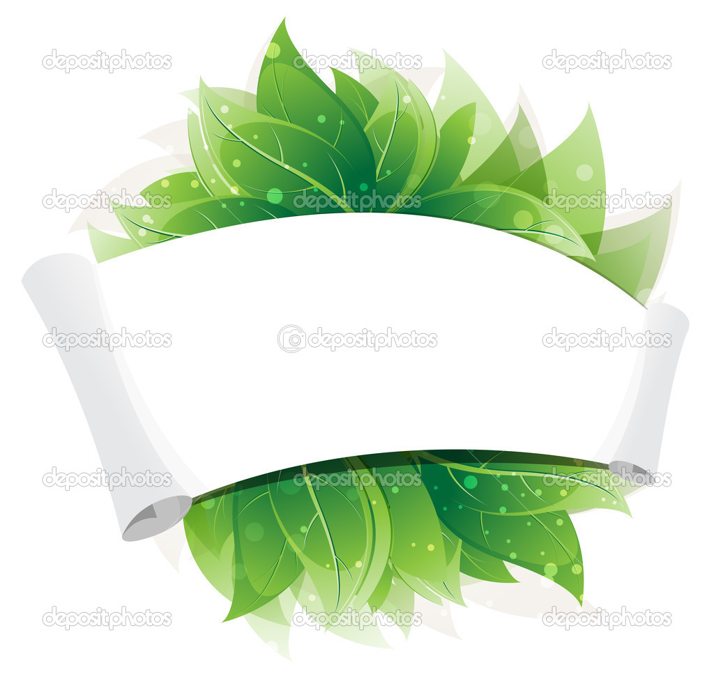  Green leaves and paper scroll