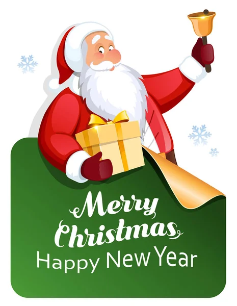 Santa Com Caixa Presente Natal Sino Etiqueta Venda Natal Ilustração —  Vetores de Stock