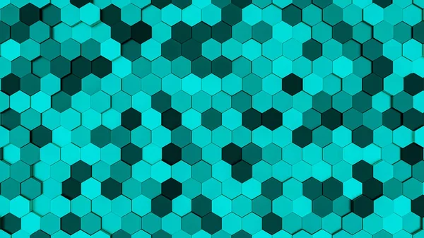 Cyan neon hexagonal background. Geometric abstract wallpaper. 3D illustration.