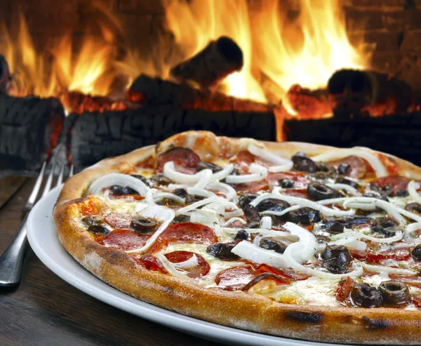 Wood oven baked pizza — Stock Photo, Image