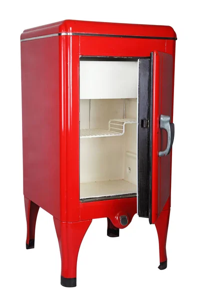 Старый Красный Холодильник Винтаж — стоковое фото