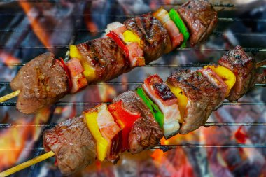 Sebzeli ızgara et şişi.