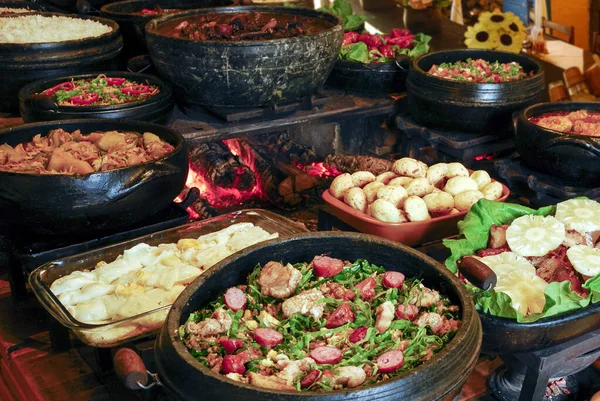 Estufa Leña Casa Rural Típica Interior Brasil Tropeiro Feijoada Arroz — Foto de Stock