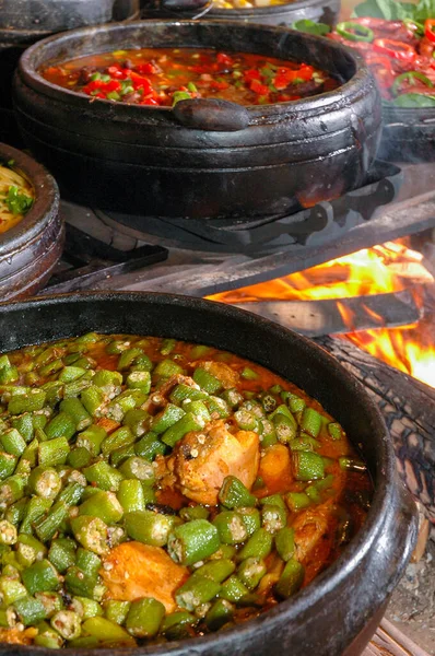 Chicken stew with okra chicken with okra, beans, sausage, rice, tropeiro