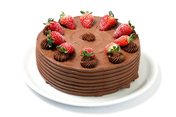 Csokoládé Torta Eperrel Csöpögő Csokoládé Mártással — Stock Fotó