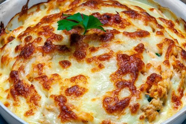 Pieczona Lasagna Kurczaka Mozzarellą — Zdjęcie stockowe