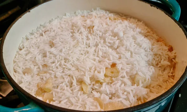 Arroz Blanco Cocido Con Ajo — Foto de Stock