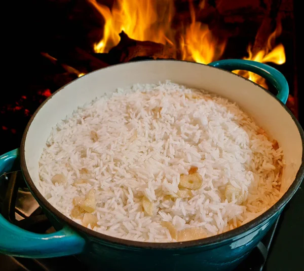 Weißer Reis Mit Knoblauch Gekocht — Stockfoto