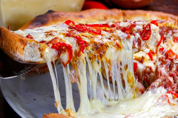 Pizza Slice Melted Mozzarella Cheese —  Fotos de Stock