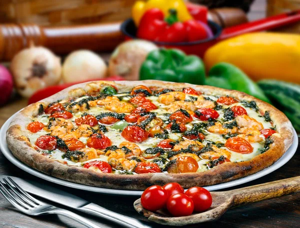 Seafood Pizza Baked Wood Fired Oven — Foto de Stock